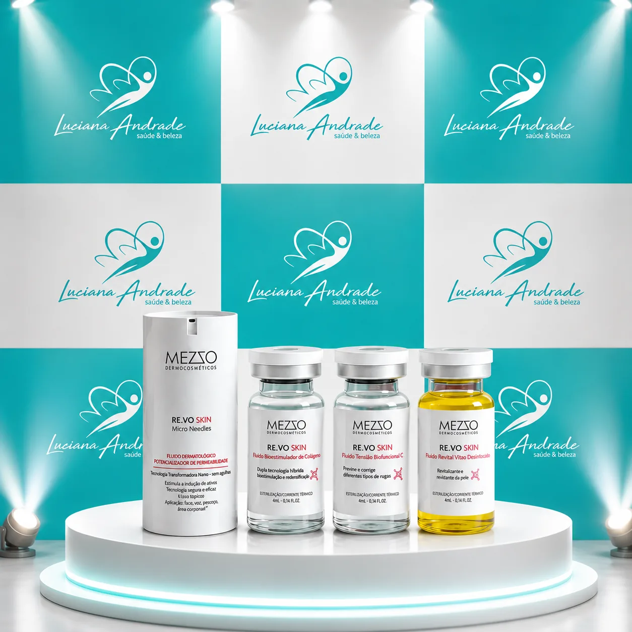 Linha RE.VO Skin da Mezzo Dermocosméticos utilizada na Clínica Luciana Andrade